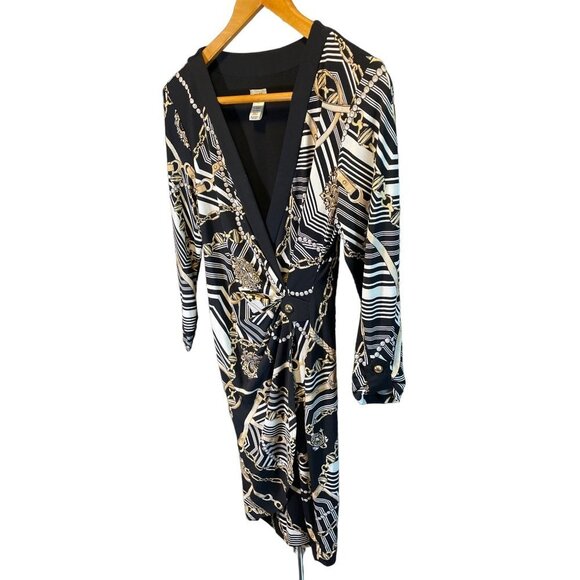 Cache Black Faux Wrap Horse Bit Fitted 3/4 Sleeve Dress Sz M - Picture 3 of 10